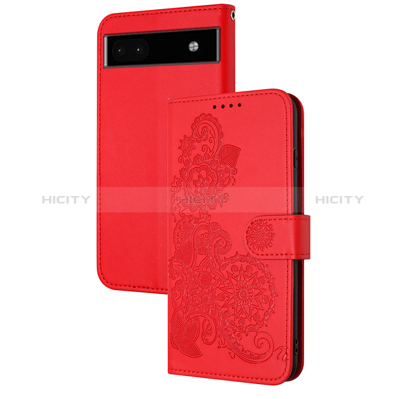 Coque Portefeuille Fleurs Livre Cuir Etui Clapet Y01X pour Google Pixel 6a 5G Rouge Plus