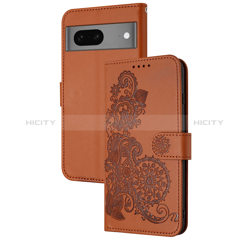 Coque Portefeuille Fleurs Livre Cuir Etui Clapet Y01X pour Google Pixel 7 5G Marron Plus