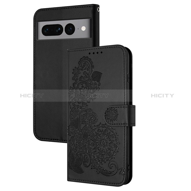 Coque Portefeuille Fleurs Livre Cuir Etui Clapet Y01X pour Google Pixel 7 Pro 5G Noir Plus