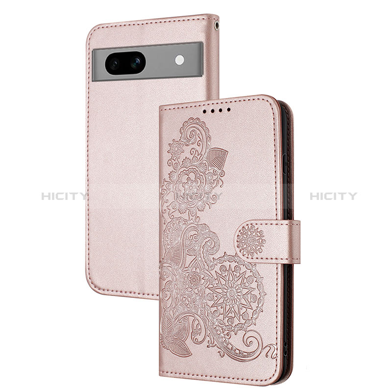 Coque Portefeuille Fleurs Livre Cuir Etui Clapet Y01X pour Google Pixel 7a 5G Or Rose Plus