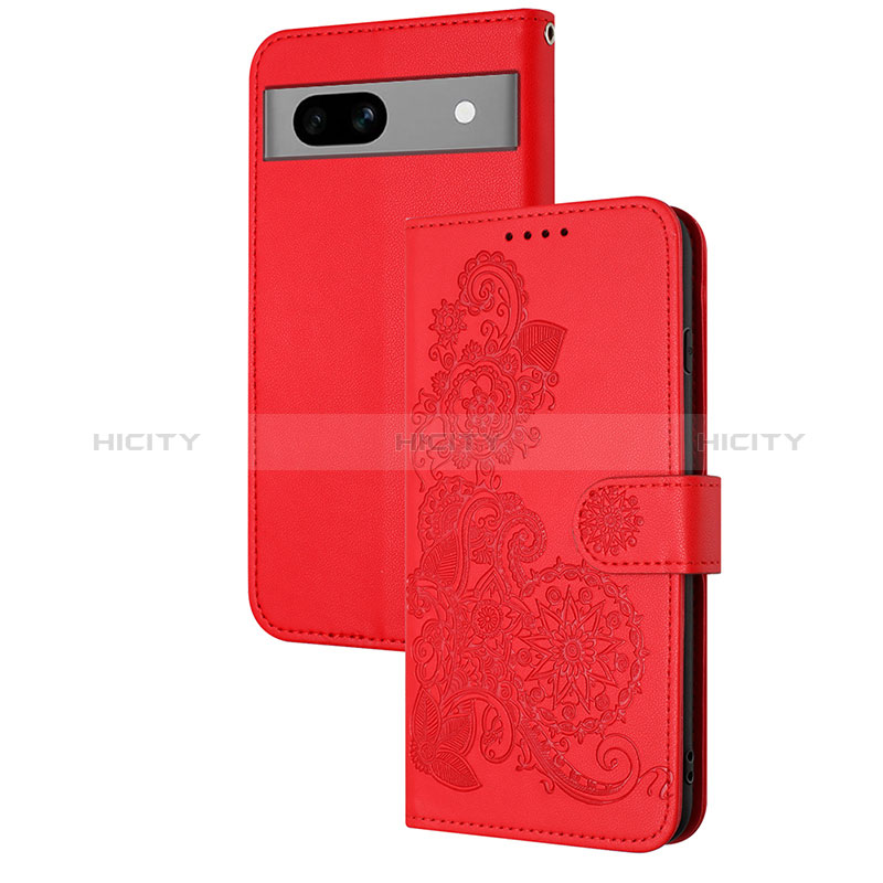 Coque Portefeuille Fleurs Livre Cuir Etui Clapet Y01X pour Google Pixel 7a 5G Rouge Plus