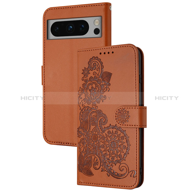 Coque Portefeuille Fleurs Livre Cuir Etui Clapet Y01X pour Google Pixel 8 5G Marron Plus