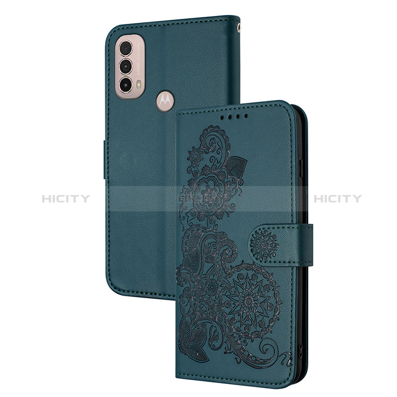 Coque Portefeuille Fleurs Livre Cuir Etui Clapet Y01X pour Motorola Moto E40 Vert Plus