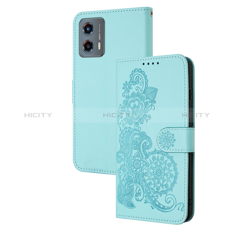 Coque Portefeuille Fleurs Livre Cuir Etui Clapet Y01X pour Motorola Moto G 5G (2023) Bleu Clair Plus