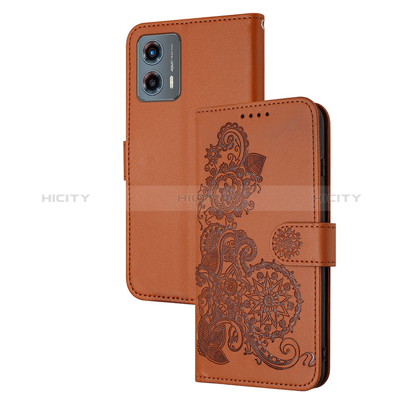 Coque Portefeuille Fleurs Livre Cuir Etui Clapet Y01X pour Motorola Moto G 5G (2023) Marron Plus