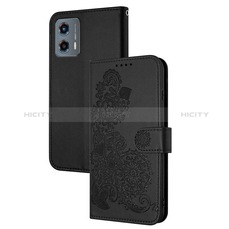 Coque Portefeuille Fleurs Livre Cuir Etui Clapet Y01X pour Motorola Moto G 5G (2023) Noir Plus