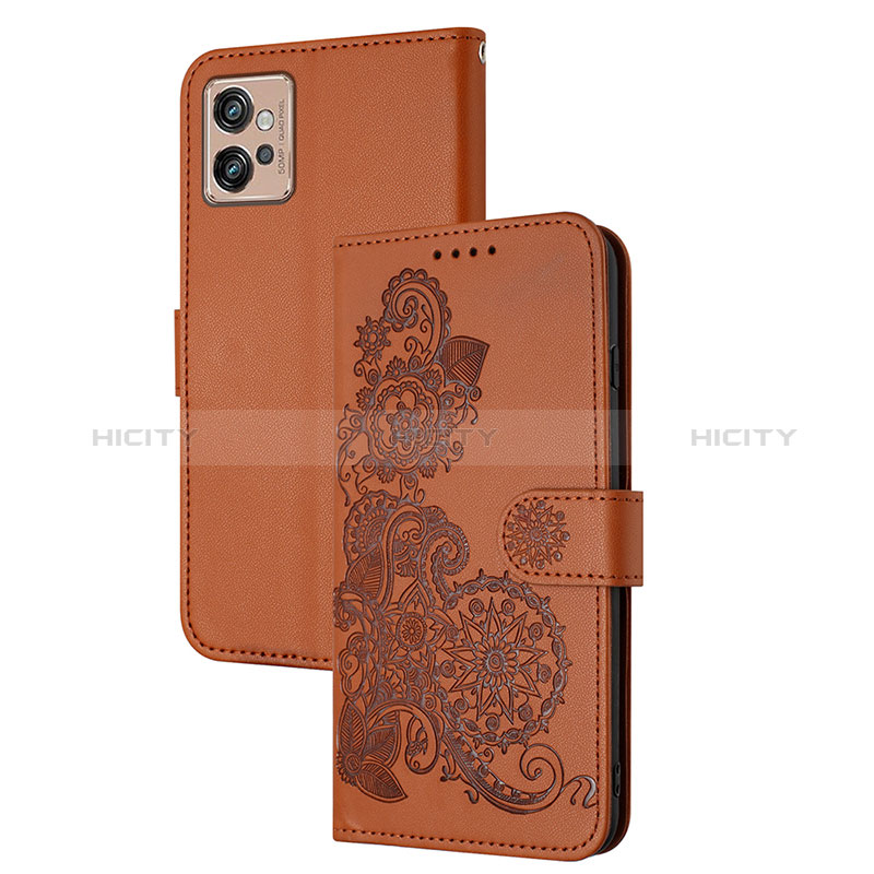 Coque Portefeuille Fleurs Livre Cuir Etui Clapet Y01X pour Motorola Moto G32 Marron Plus