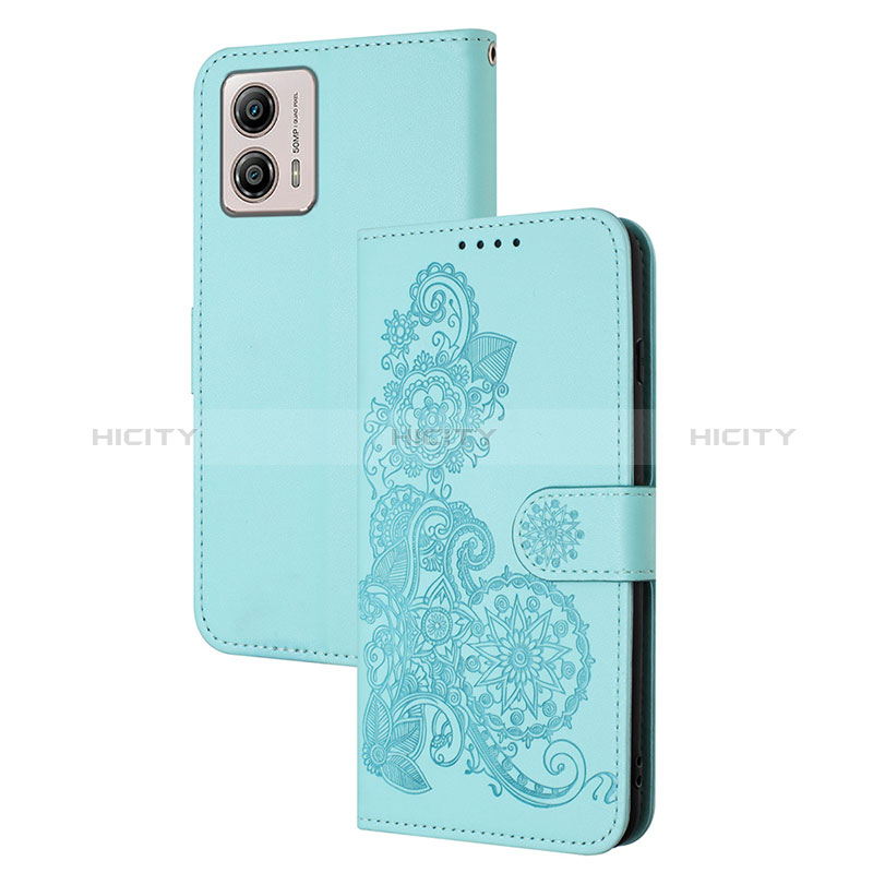 Coque Portefeuille Fleurs Livre Cuir Etui Clapet Y01X pour Motorola Moto G53 5G Bleu Clair Plus