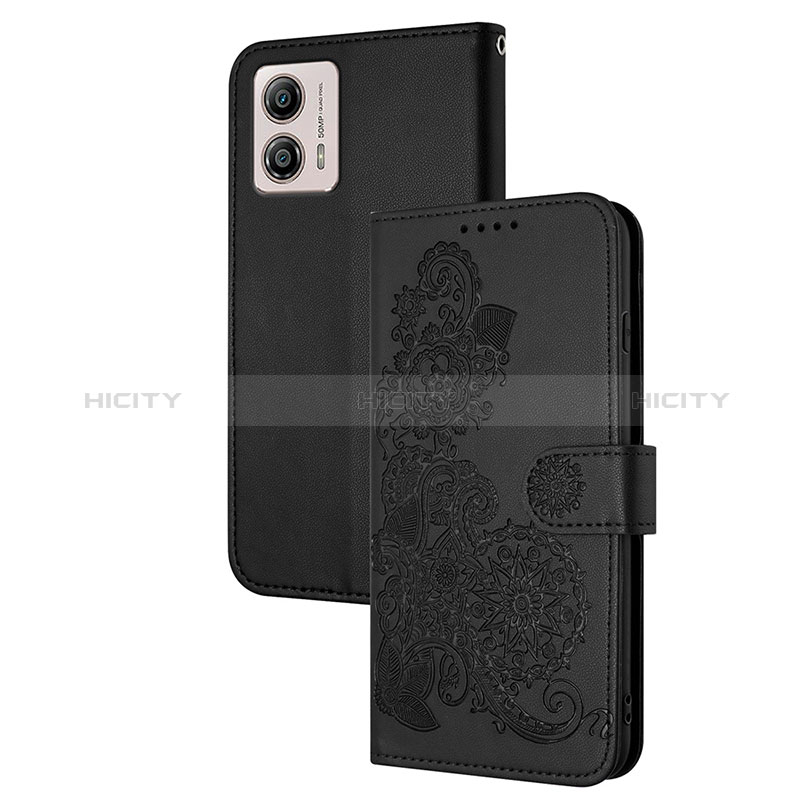 Coque Portefeuille Fleurs Livre Cuir Etui Clapet Y01X pour Motorola Moto G53j 5G Noir Plus