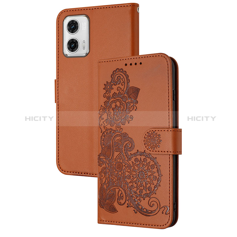 Coque Portefeuille Fleurs Livre Cuir Etui Clapet Y01X pour Motorola Moto G73 5G Marron Plus