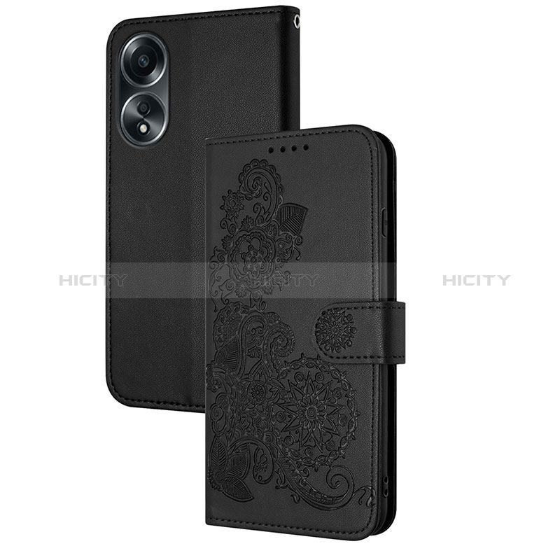 Coque Portefeuille Fleurs Livre Cuir Etui Clapet Y01X pour Oppo A18 Noir Plus