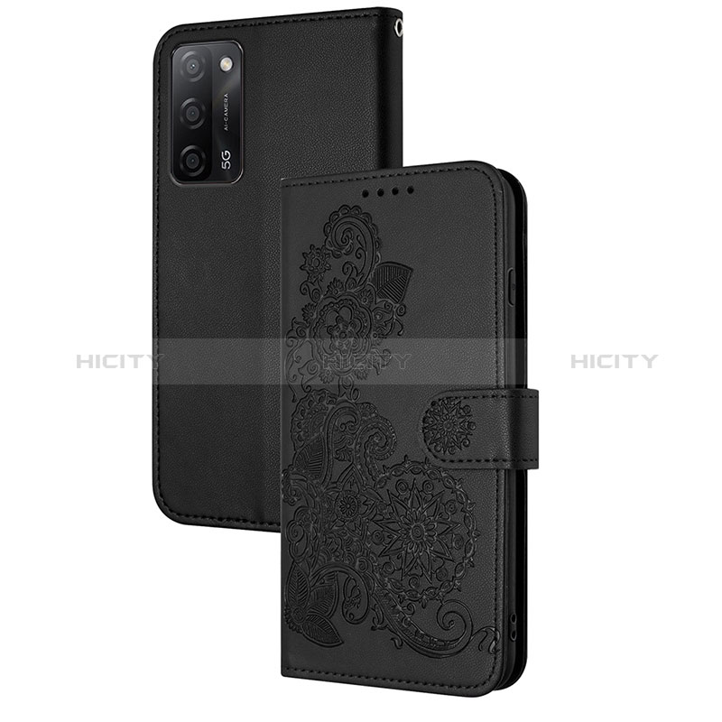 Coque Portefeuille Fleurs Livre Cuir Etui Clapet Y01X pour Oppo A55 5G Noir Plus