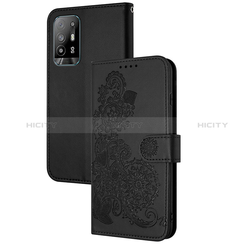 Coque Portefeuille Fleurs Livre Cuir Etui Clapet Y01X pour Oppo A94 5G Noir Plus