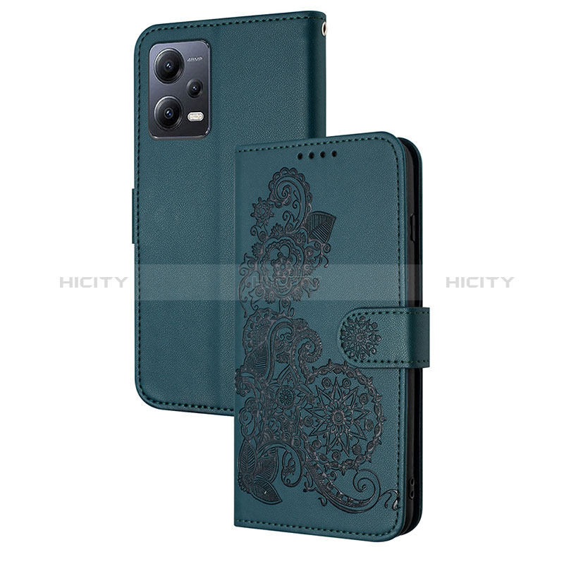 Coque Portefeuille Fleurs Livre Cuir Etui Clapet Y01X pour Xiaomi Poco X5 5G Vert Plus