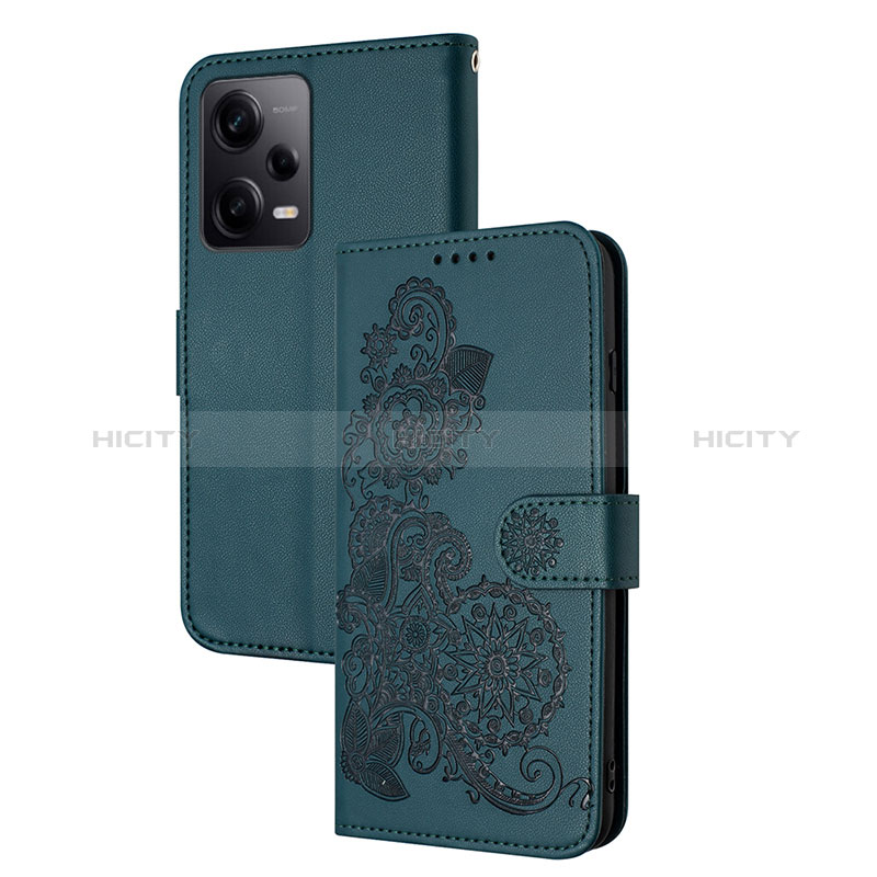 Coque Portefeuille Fleurs Livre Cuir Etui Clapet Y01X pour Xiaomi Redmi Note 12 Explorer Vert Plus