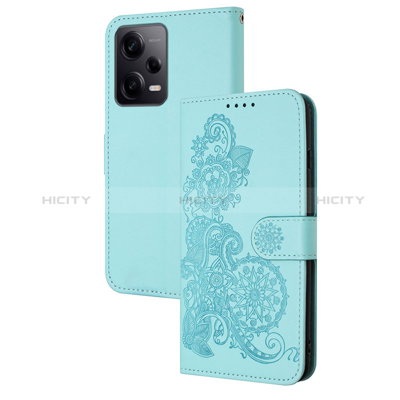 Coque Portefeuille Fleurs Livre Cuir Etui Clapet Y01X pour Xiaomi Redmi Note 12 Pro 5G Bleu Clair Plus