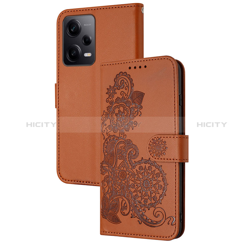 Coque Portefeuille Fleurs Livre Cuir Etui Clapet Y01X pour Xiaomi Redmi Note 12 Pro 5G Marron Plus