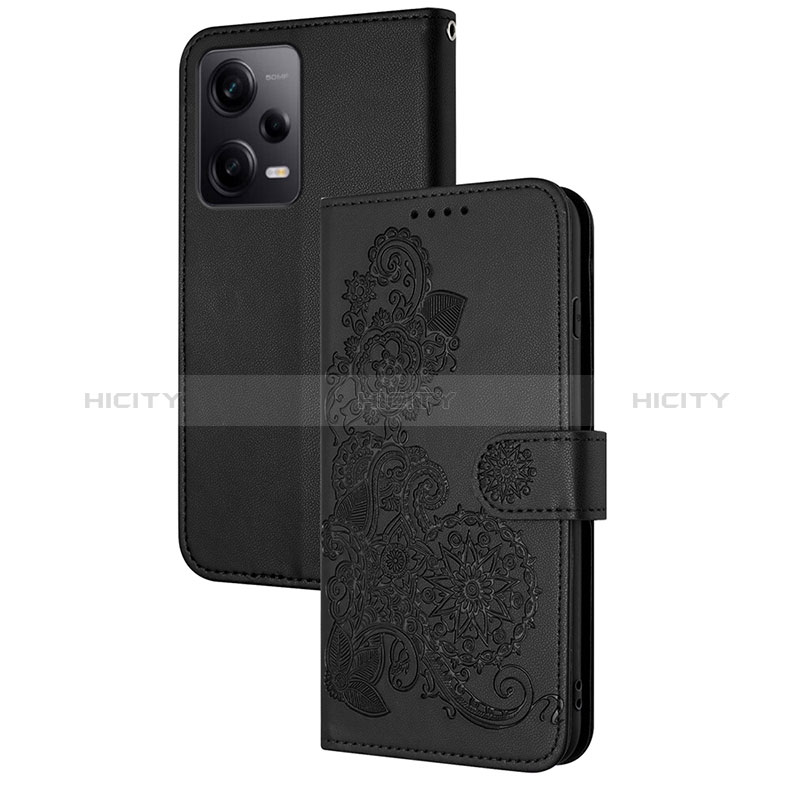 Coque Portefeuille Fleurs Livre Cuir Etui Clapet Y01X pour Xiaomi Redmi Note 12 Pro 5G Noir Plus