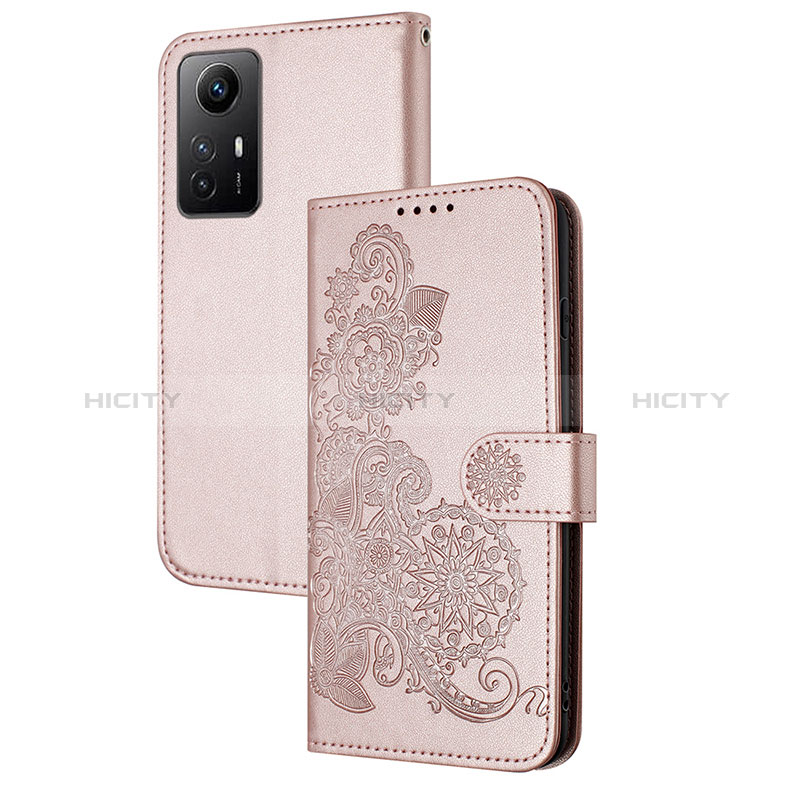 Coque Portefeuille Fleurs Livre Cuir Etui Clapet Y01X pour Xiaomi Redmi Note 12S Or Rose Plus