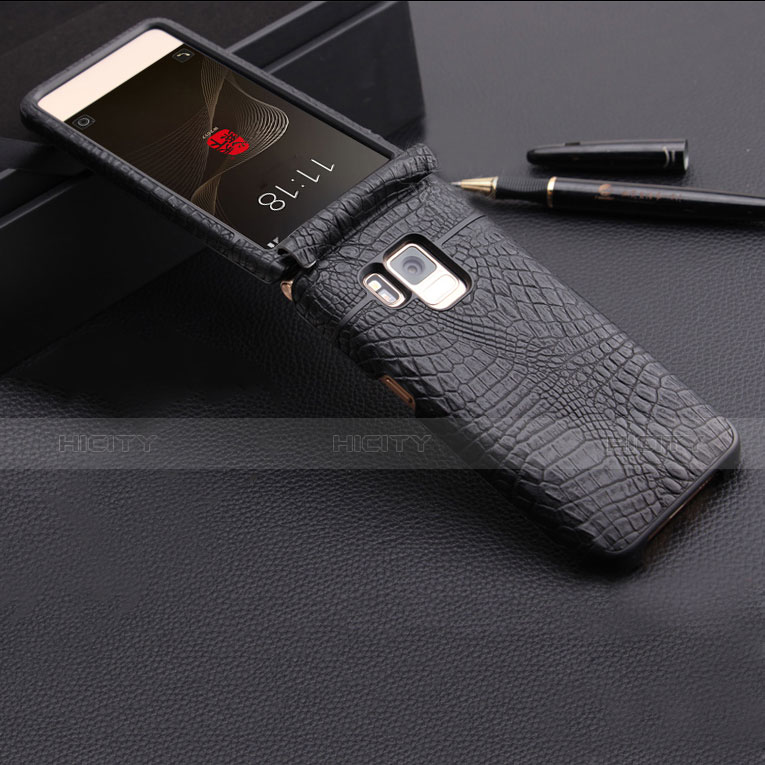 Coque Portefeuille Flip Cuir Crocodile B01 pour Samsung W(2017) Noir Plus