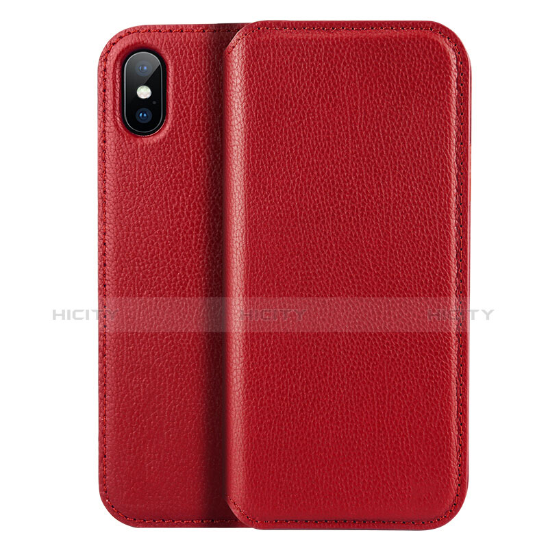 Coque Portefeuille Flip Cuir pour Apple iPhone Xs Rouge Plus