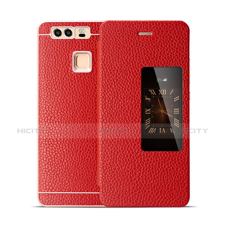 Coque Portefeuille Flip Cuir pour Huawei P9 Rouge Plus