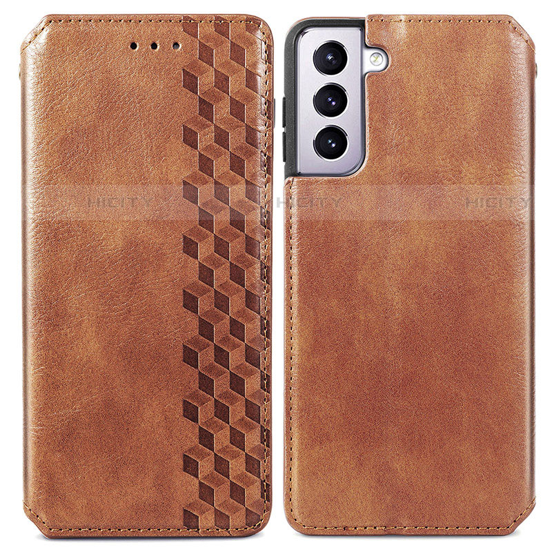 Coque Portefeuille Livre Cuir Etui Clapet A01D pour Samsung Galaxy S21 5G Marron Plus