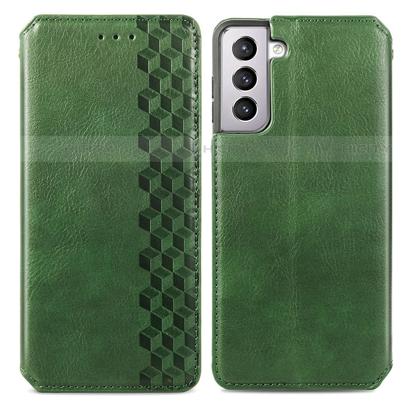 Coque Portefeuille Livre Cuir Etui Clapet A01D pour Samsung Galaxy S21 5G Vert Plus