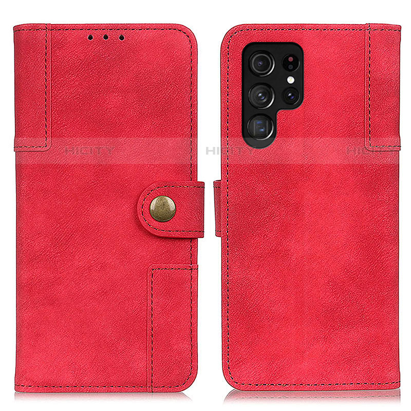 Coque Portefeuille Livre Cuir Etui Clapet A01D pour Samsung Galaxy S22 Ultra 5G Rouge Plus