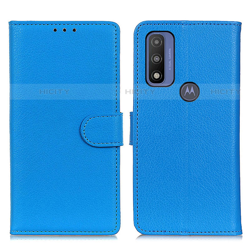 Coque Portefeuille Livre Cuir Etui Clapet A03D pour Motorola Moto G Pure Bleu Ciel Plus