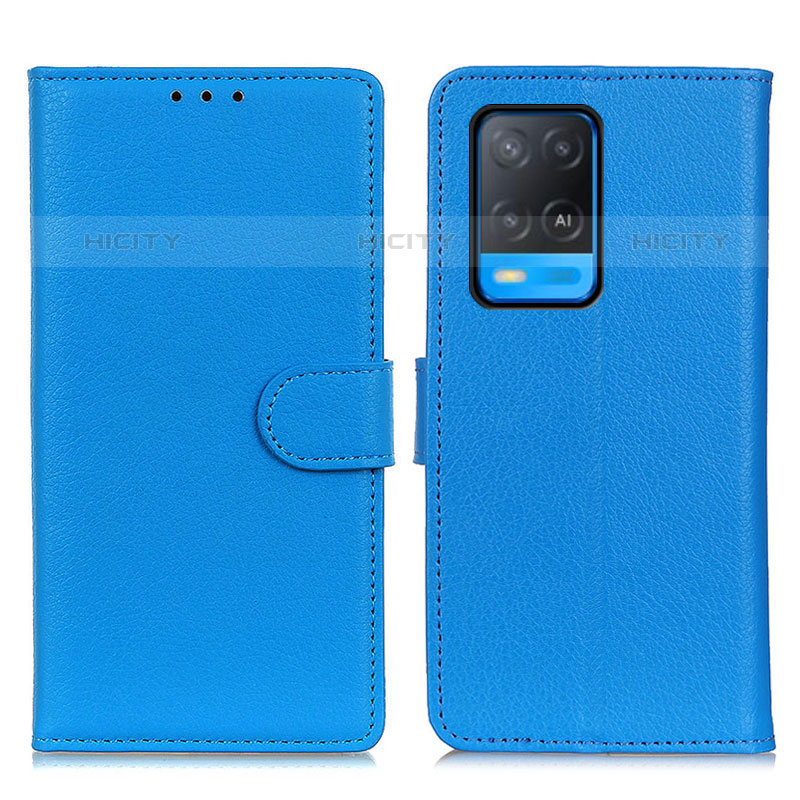 Coque Portefeuille Livre Cuir Etui Clapet A03D pour Oppo A54 4G Bleu Ciel Plus