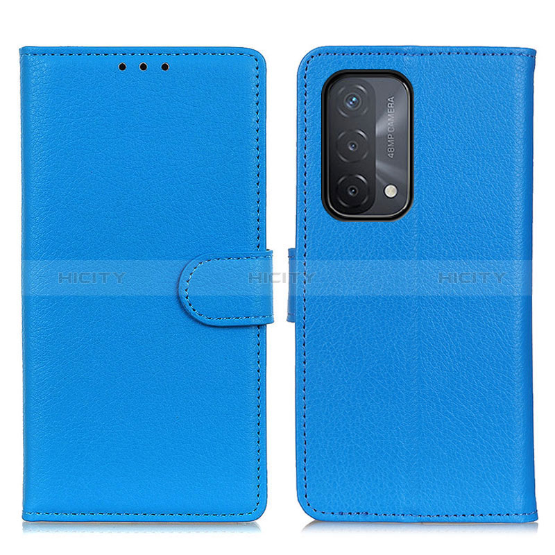 Coque Portefeuille Livre Cuir Etui Clapet A03D pour Oppo A54 5G Bleu Ciel Plus