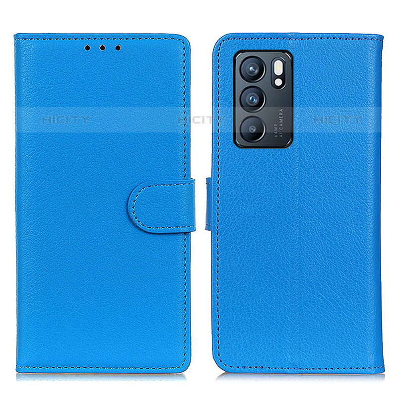 Coque Portefeuille Livre Cuir Etui Clapet A03D pour Oppo Reno6 5G Bleu Ciel Plus