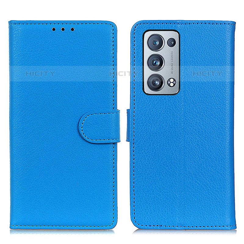 Coque Portefeuille Livre Cuir Etui Clapet A03D pour Oppo Reno6 Pro 5G Bleu Ciel Plus