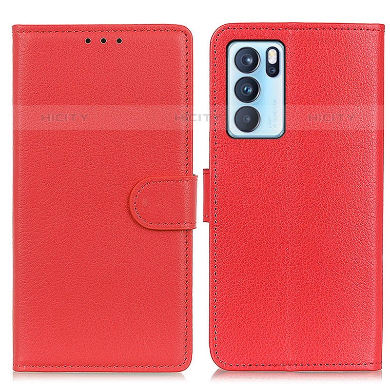 Coque Portefeuille Livre Cuir Etui Clapet A03D pour Oppo Reno6 Pro 5G India Rouge Plus