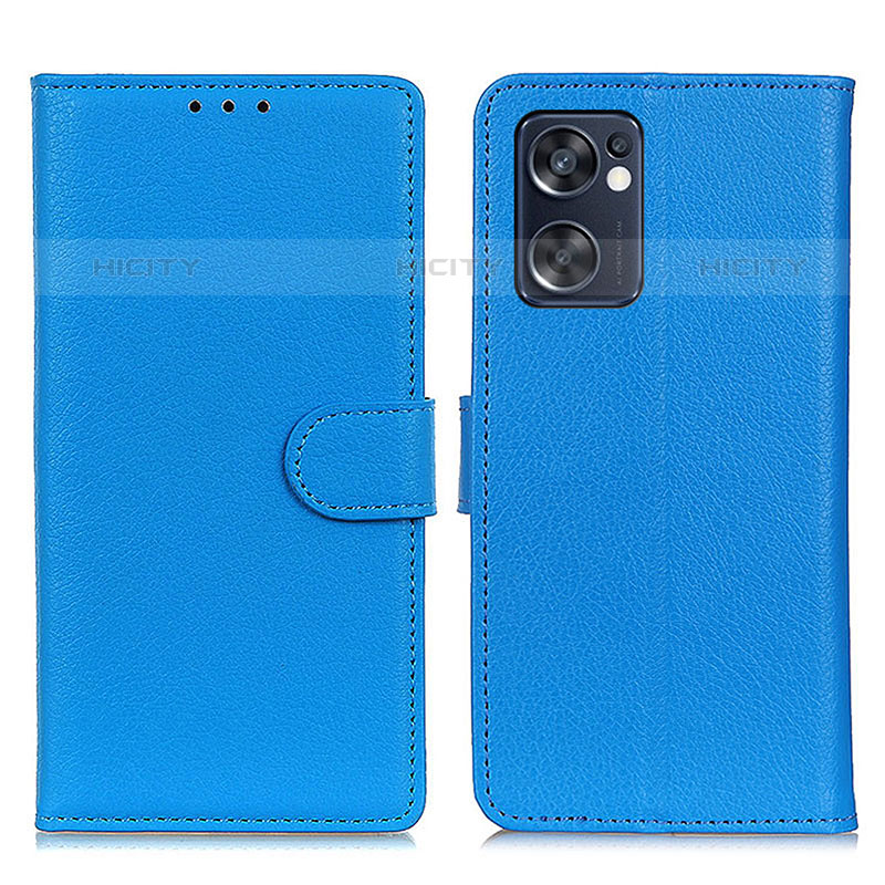 Coque Portefeuille Livre Cuir Etui Clapet A03D pour Oppo Reno7 SE 5G Bleu Ciel Plus