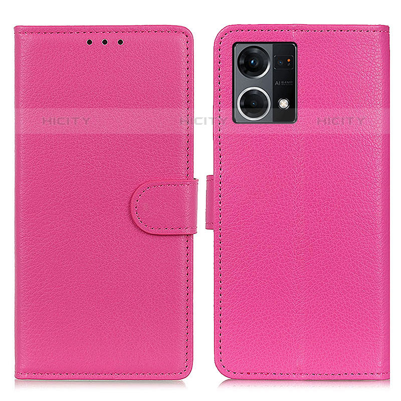 Coque Portefeuille Livre Cuir Etui Clapet A03D pour Oppo Reno8 4G Rose Rouge Plus