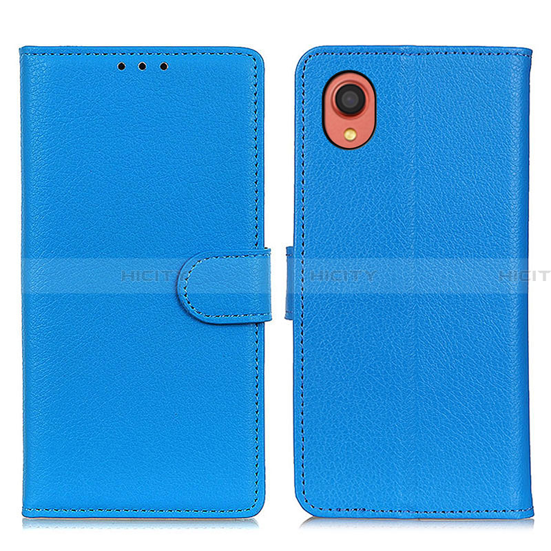 Coque Portefeuille Livre Cuir Etui Clapet A03D pour Samsung Galaxy A22 5G SC-56B Bleu Ciel Plus