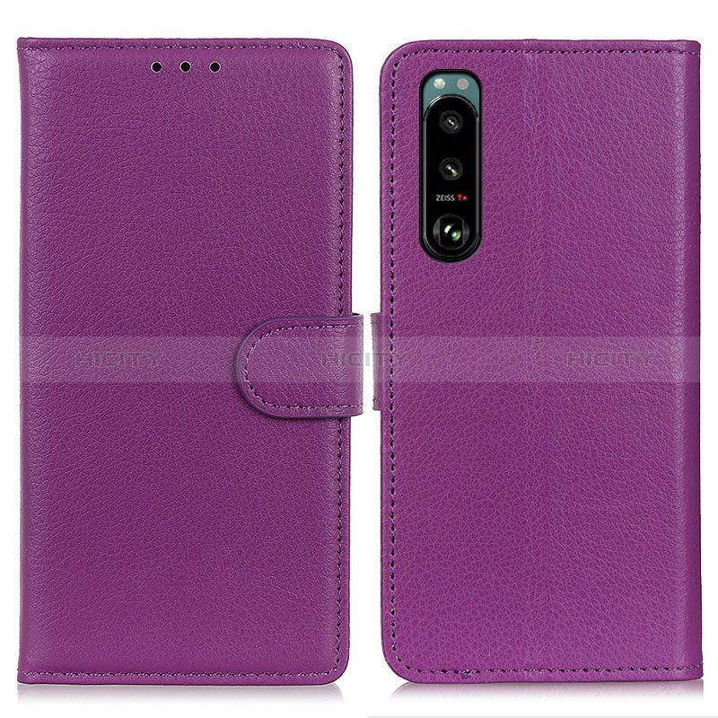 Coque Portefeuille Livre Cuir Etui Clapet A03D pour Sony Xperia 5 III SO-53B Violet Plus