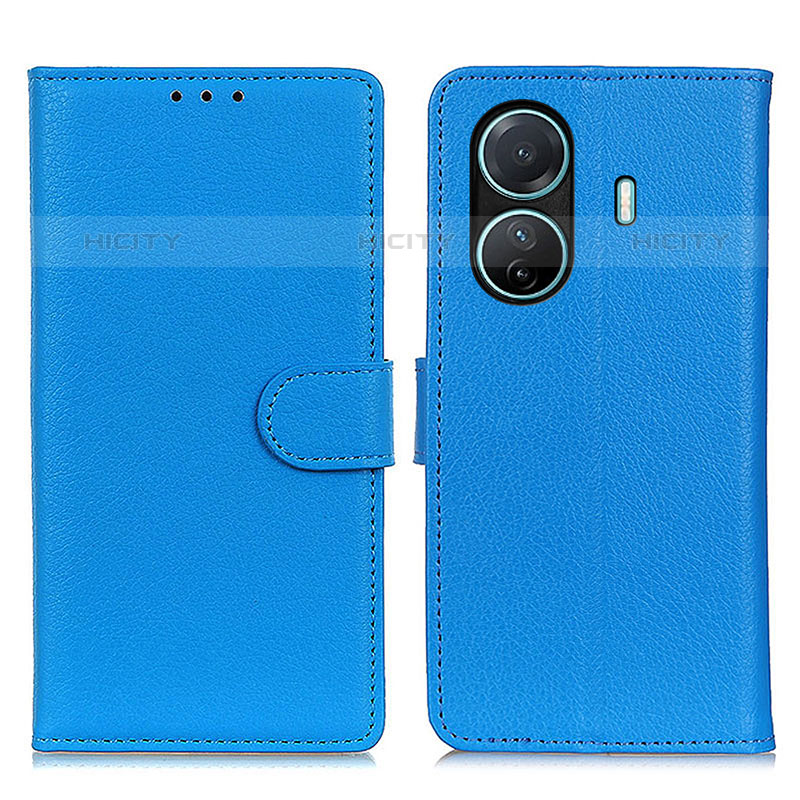 Coque Portefeuille Livre Cuir Etui Clapet A03D pour Vivo iQOO Z6 Pro 5G Bleu Ciel Plus