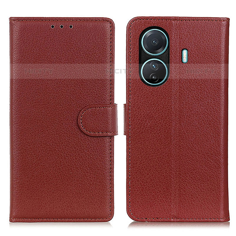 Coque Portefeuille Livre Cuir Etui Clapet A03D pour Vivo iQOO Z6 Pro 5G Marron Plus