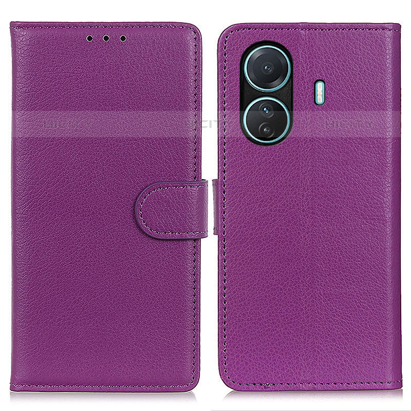 Coque Portefeuille Livre Cuir Etui Clapet A03D pour Vivo iQOO Z6 Pro 5G Violet Plus