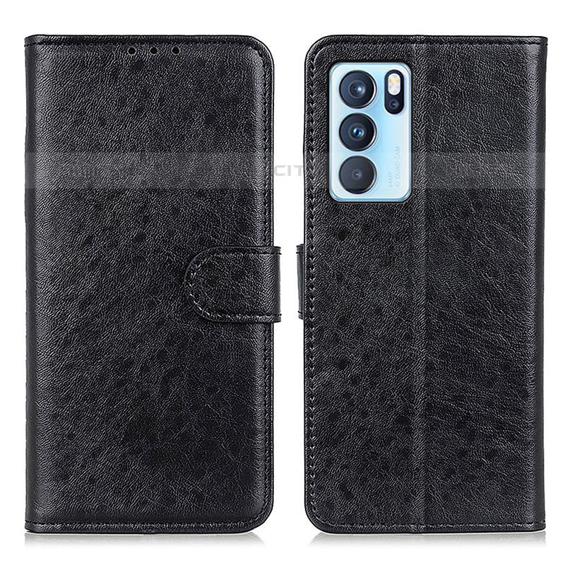 Coque Portefeuille Livre Cuir Etui Clapet A04D pour Oppo Reno6 Pro 5G India Noir Plus