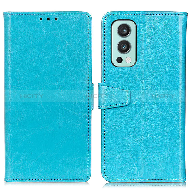 Coque Portefeuille Livre Cuir Etui Clapet A06D pour OnePlus Nord 2 5G Bleu Ciel Plus