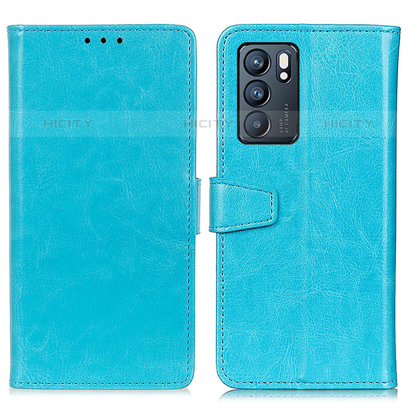 Coque Portefeuille Livre Cuir Etui Clapet A06D pour Oppo Reno6 5G Bleu Ciel Plus