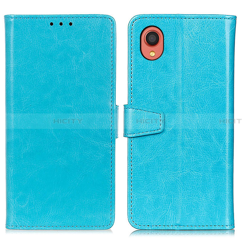 Coque Portefeuille Livre Cuir Etui Clapet A06D pour Samsung Galaxy A22 5G SC-56B Bleu Ciel Plus