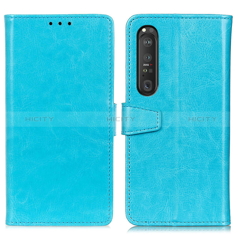 Coque Portefeuille Livre Cuir Etui Clapet A06D pour Sony Xperia 1 III Bleu Ciel Plus