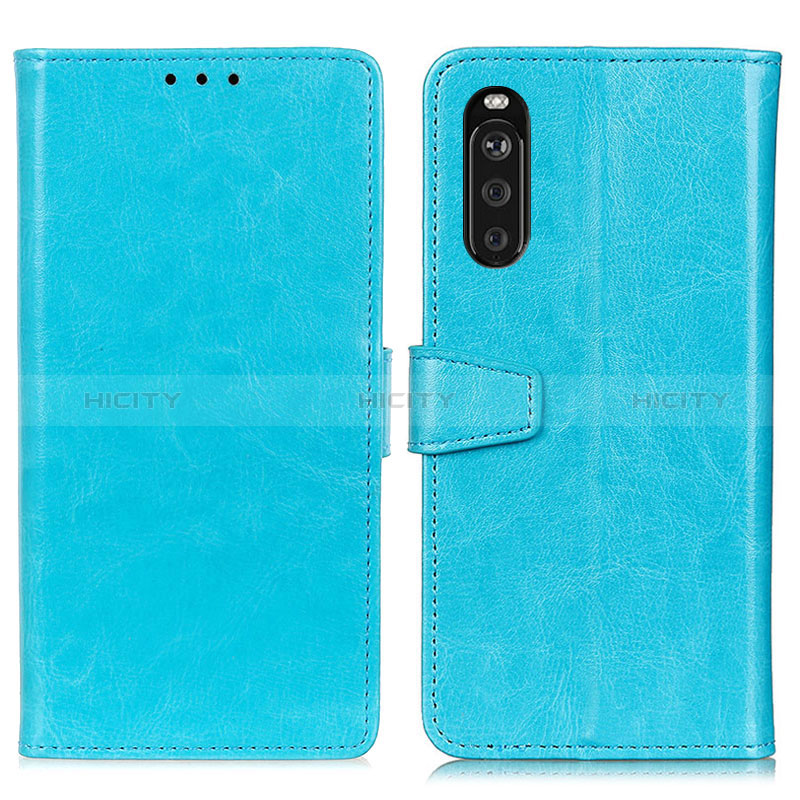 Coque Portefeuille Livre Cuir Etui Clapet A06D pour Sony Xperia 10 III Lite Bleu Ciel Plus