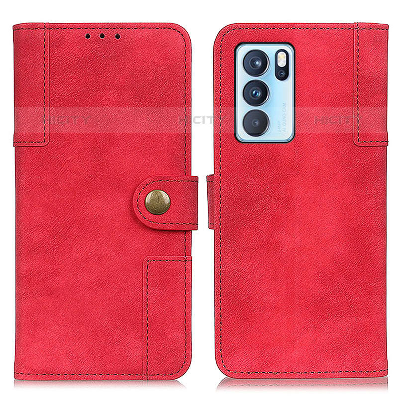 Coque Portefeuille Livre Cuir Etui Clapet A07D pour Oppo Reno6 Pro 5G India Rouge Plus