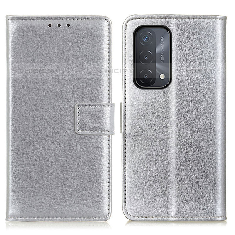 Coque Portefeuille Livre Cuir Etui Clapet A08D pour OnePlus Nord N200 5G Argent Plus